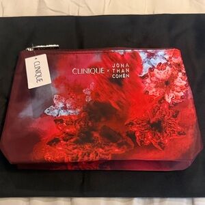 New Clinique x Jonathan Cohen Red and Pink Floral Cosmetic Pouch Bag